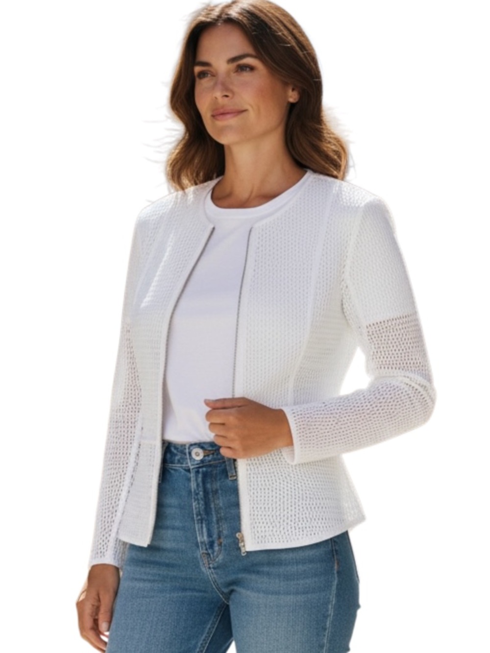 Georges Rech Paris White Cotton Blend Zip Up Mesh Jacket (S)